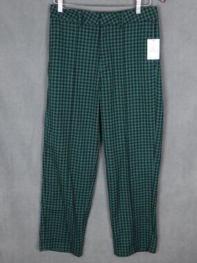 Brixton Capitol Wide Leg Pants Womens 28x28 Green Checkered High Waist Trousers